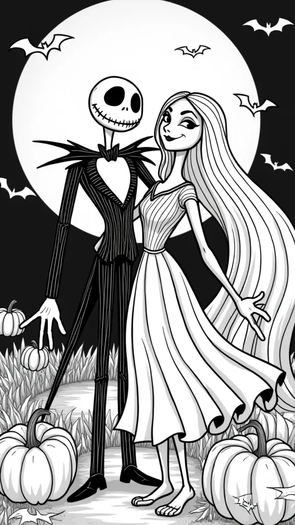 pages à colorier Jack Skellington et Sally